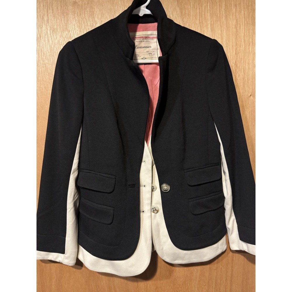 Cartonnier Blazer Womens 6 Black Cream Colorblock Layered Jacket Anthropologie